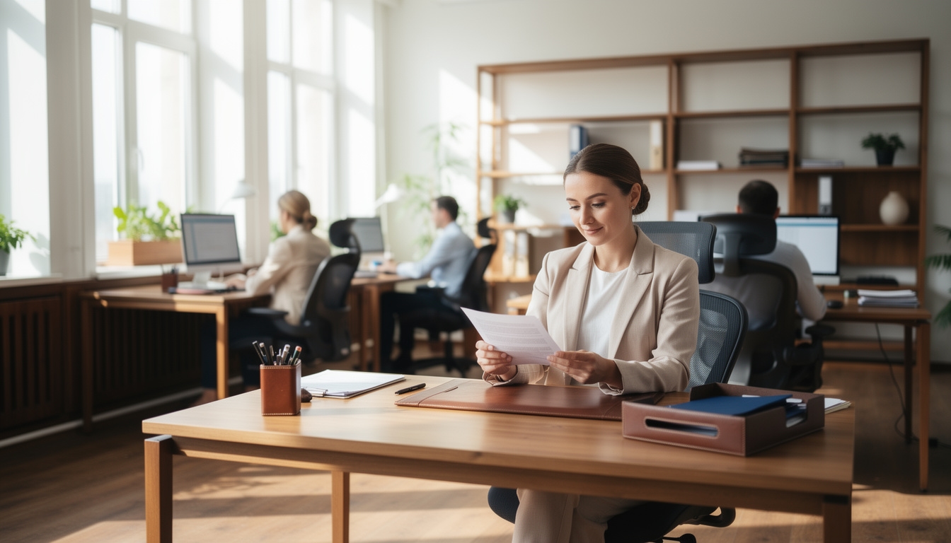 Espacio de trabajo interior con escritorios y pantallas